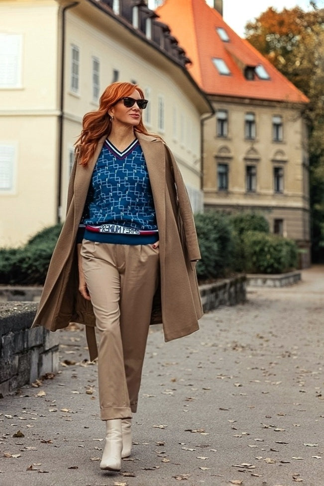 Logo Organic cotton V-neck Sweater NAVY