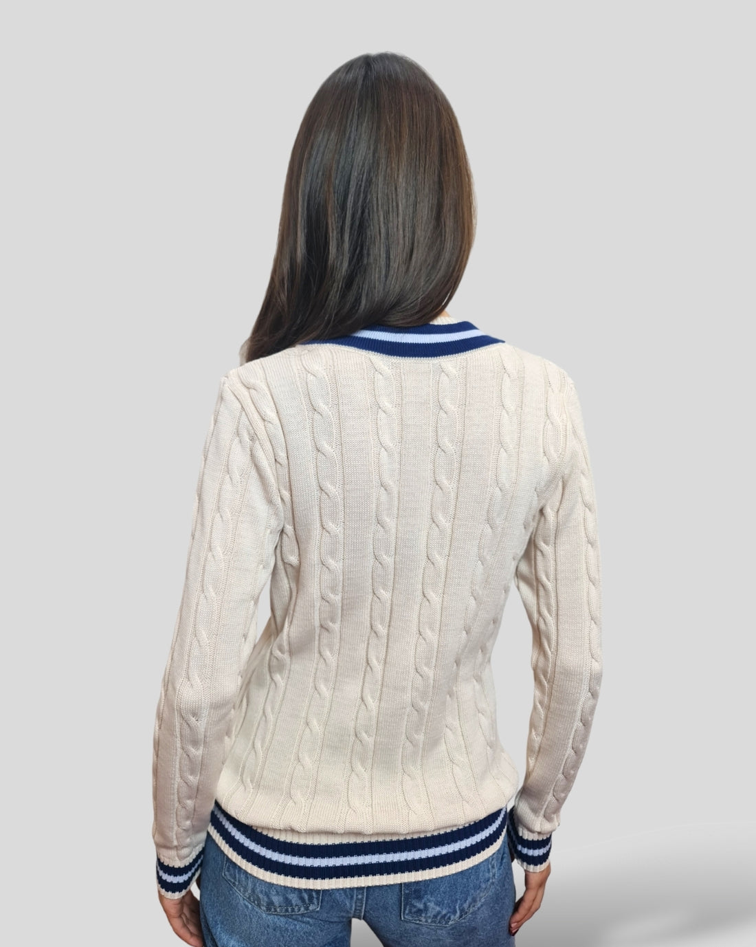 Organic cotton Cable-Knit Signature Premium V-Neck CREAM