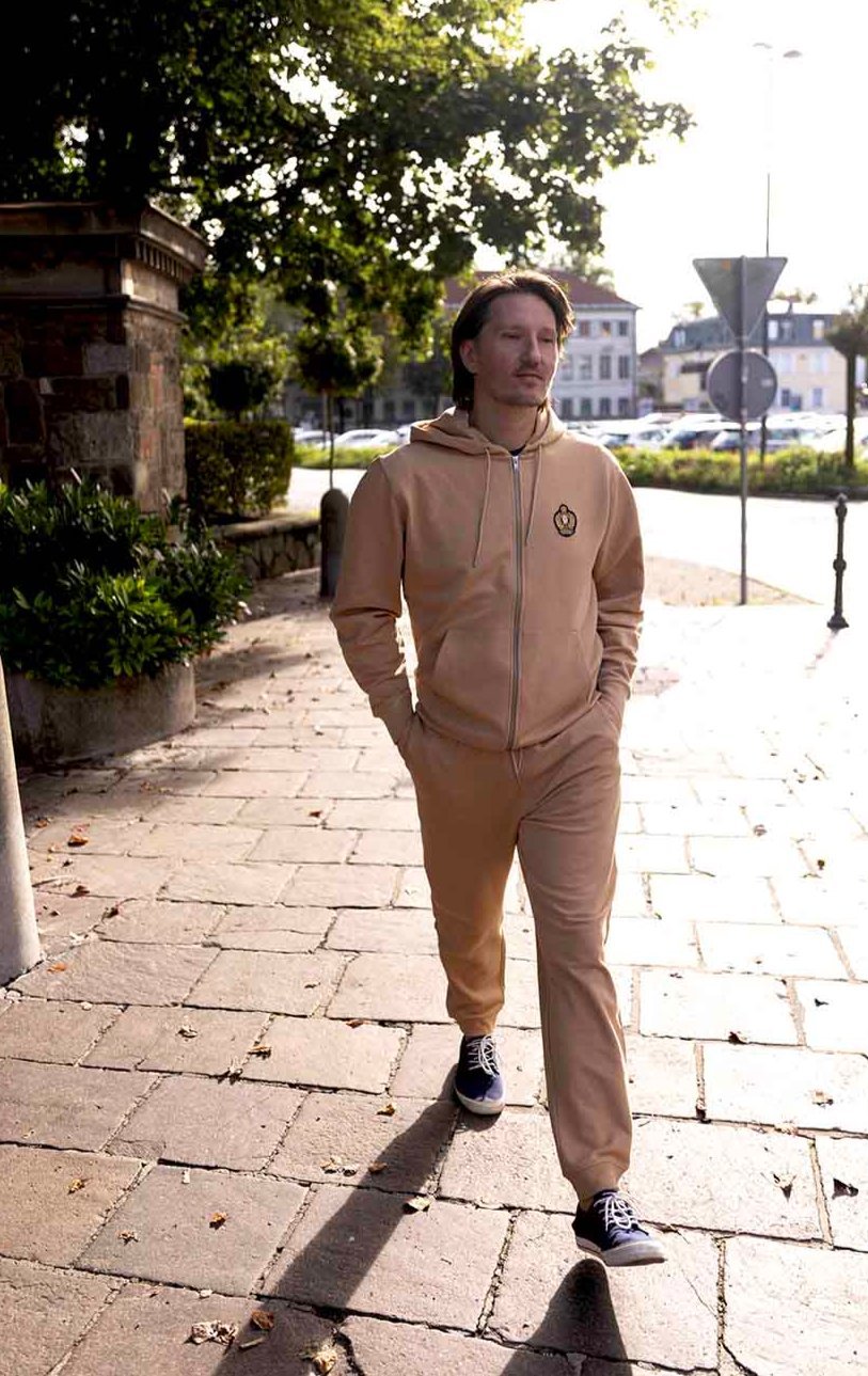 MEN Logo Embroidery, Organic cotton Tracksuit CAMEL