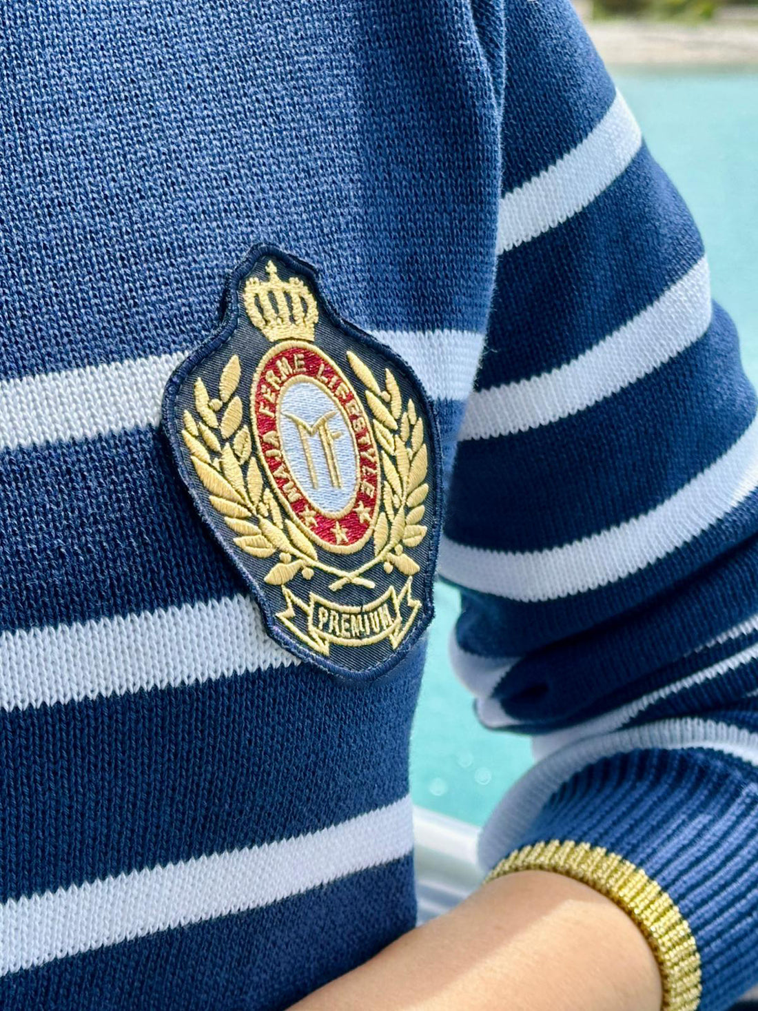 Striped Organic cotton C-neck Sweater NAVY-WHITE