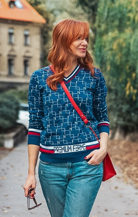 Logo Organic cotton V-neck Sweater NAVY