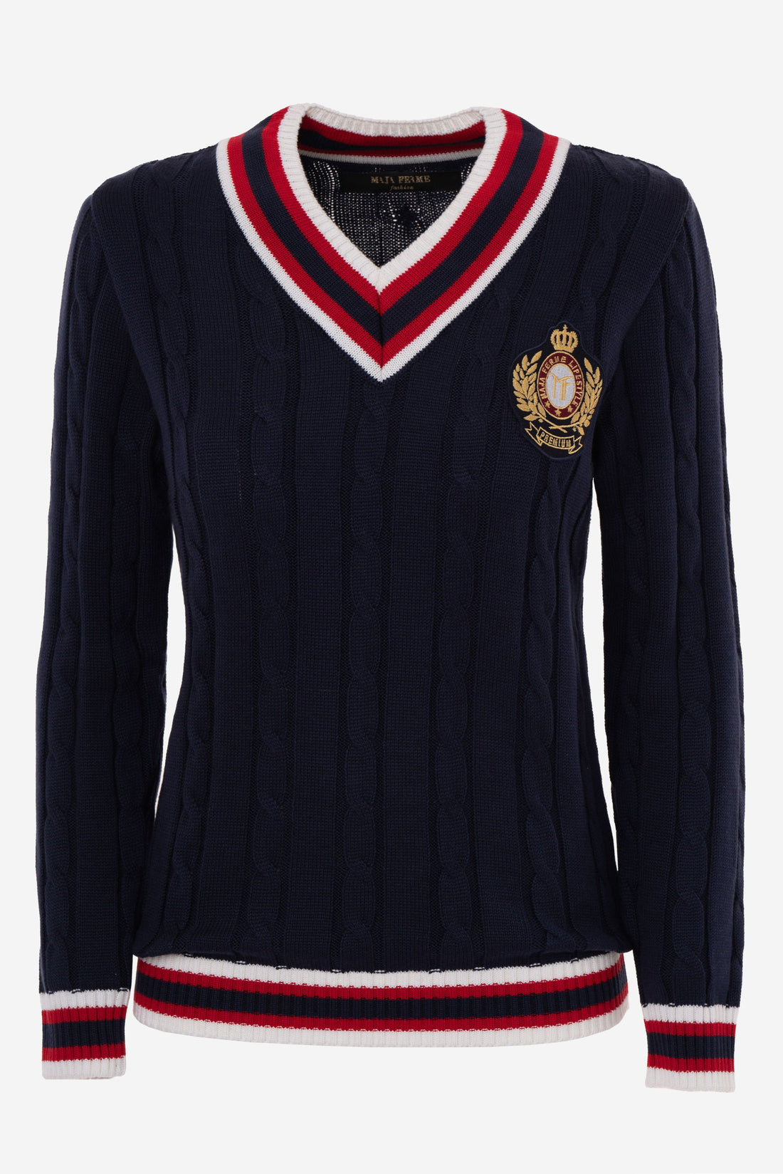 Cable-Knit Signature Premium V-Neck BLUE