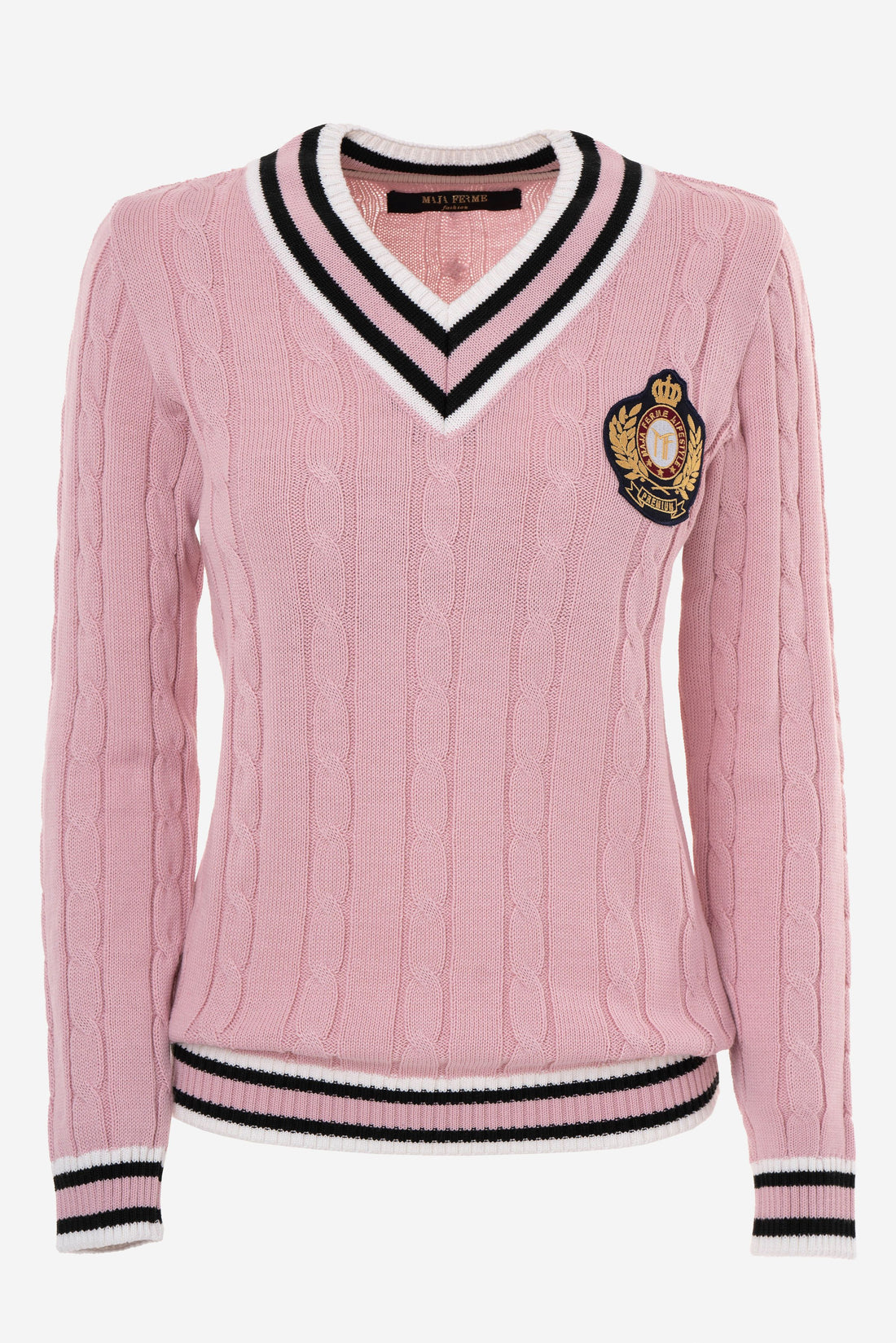 Cable-Knit Signature Premium V-Neck PINK