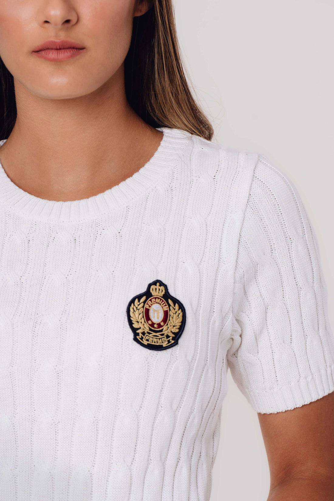 Organic Cotton Cable-Knit Short-Sleeve WHITE