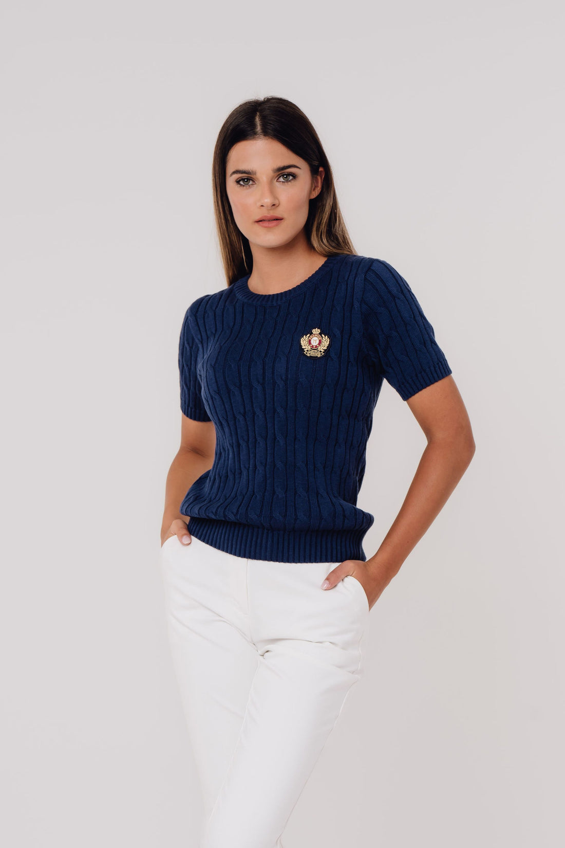 Organic Cotton Cable-Knit Short-Sleeve BLUE