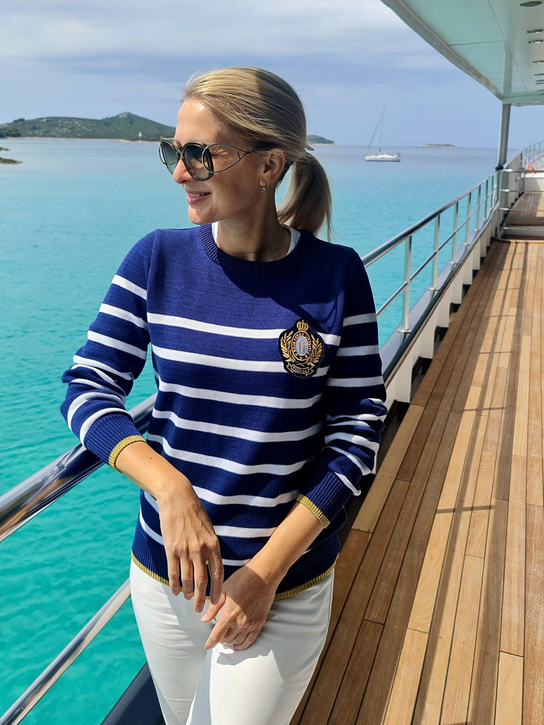 Striped Organic cotton C-neck Sweater NAVY -WHITE