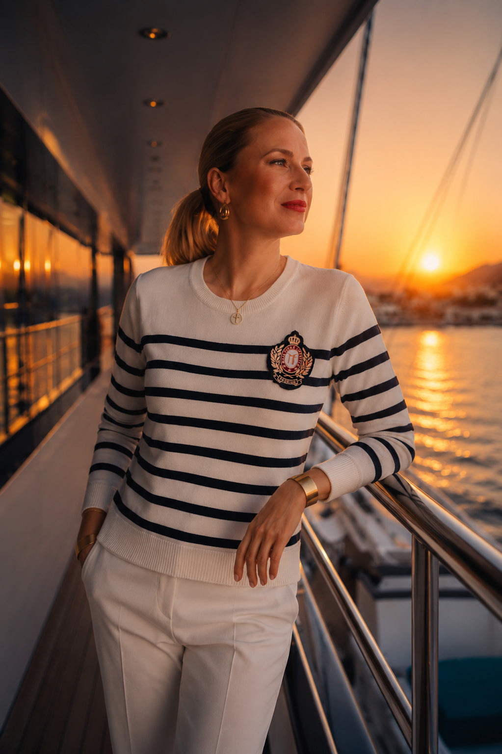 Striped Organic cotton C-neck Sweater WHITE - NAVY