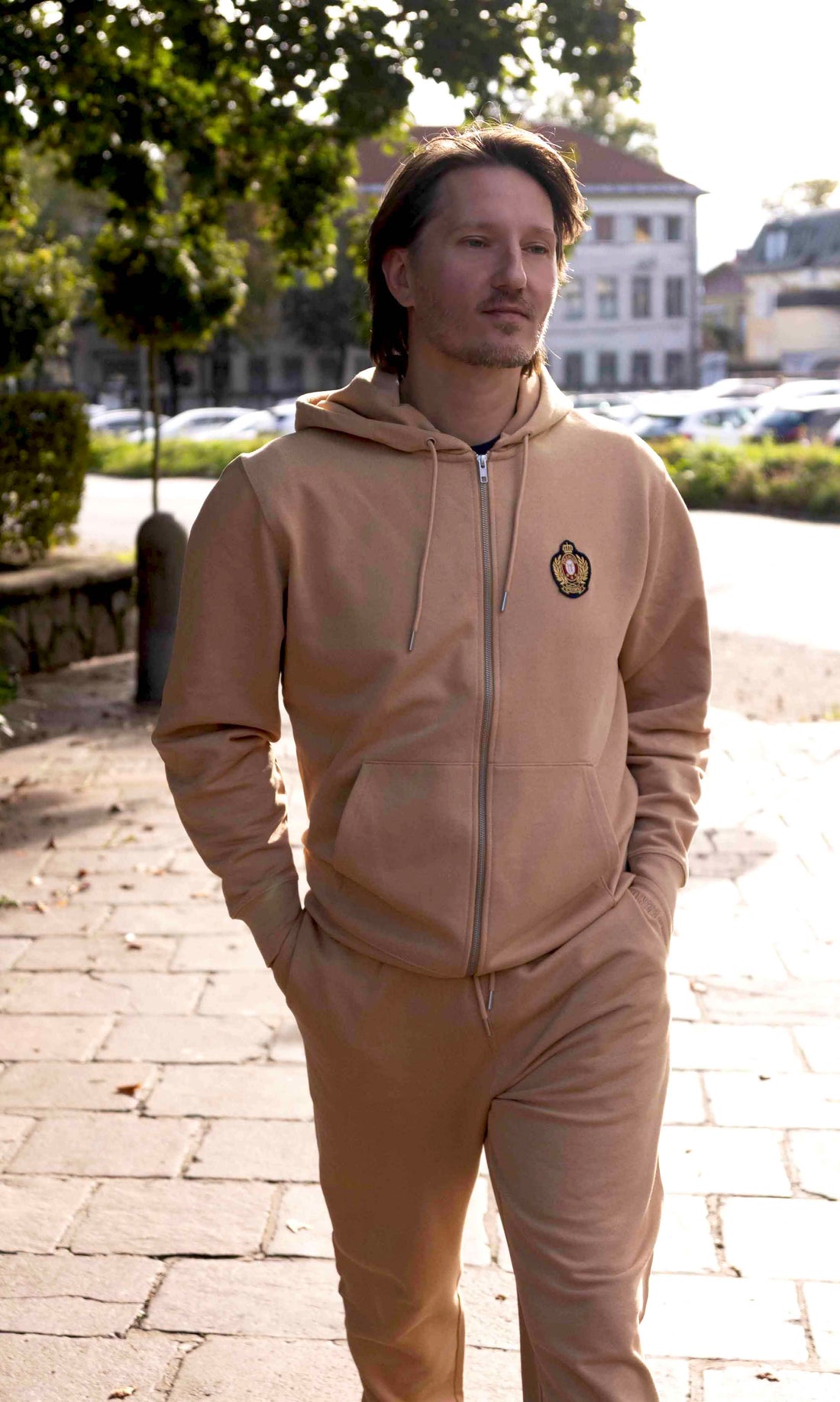 MEN Logo Embroidery, Organic cotton Tracksuit CAMEL