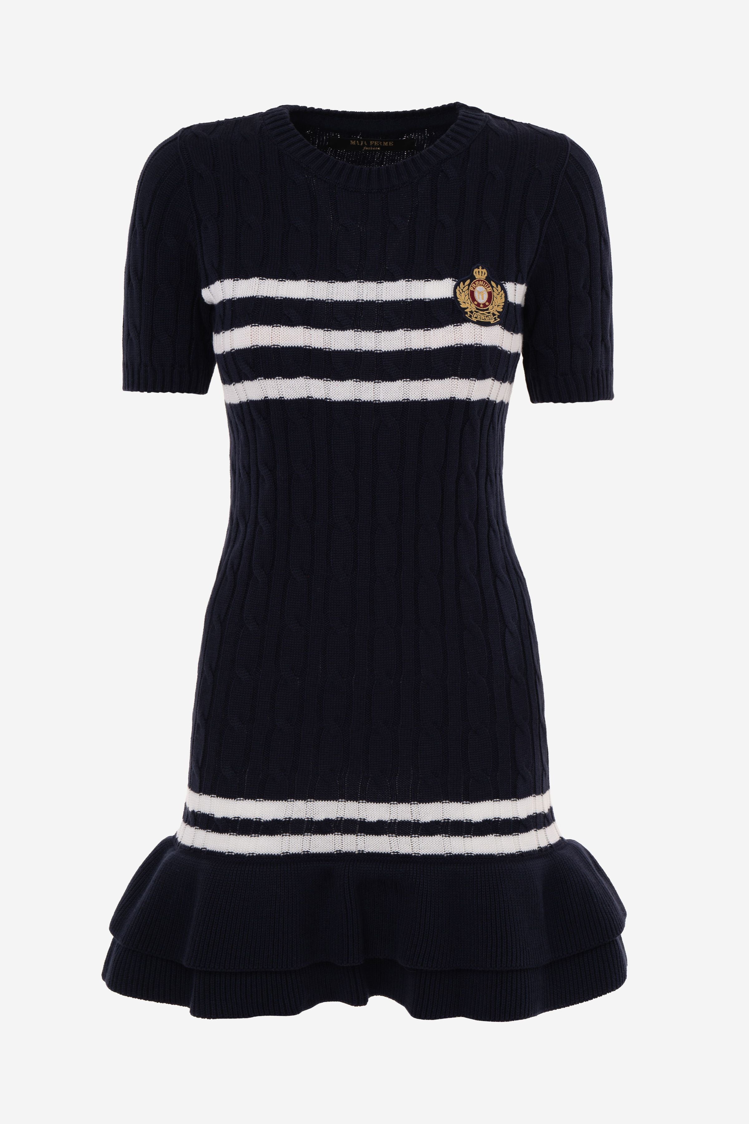 Belted Ruffle Cable-Knit Dress 長袖・七分袖 Belted Ruffle Cable-Knit Dress 長袖・七分袖