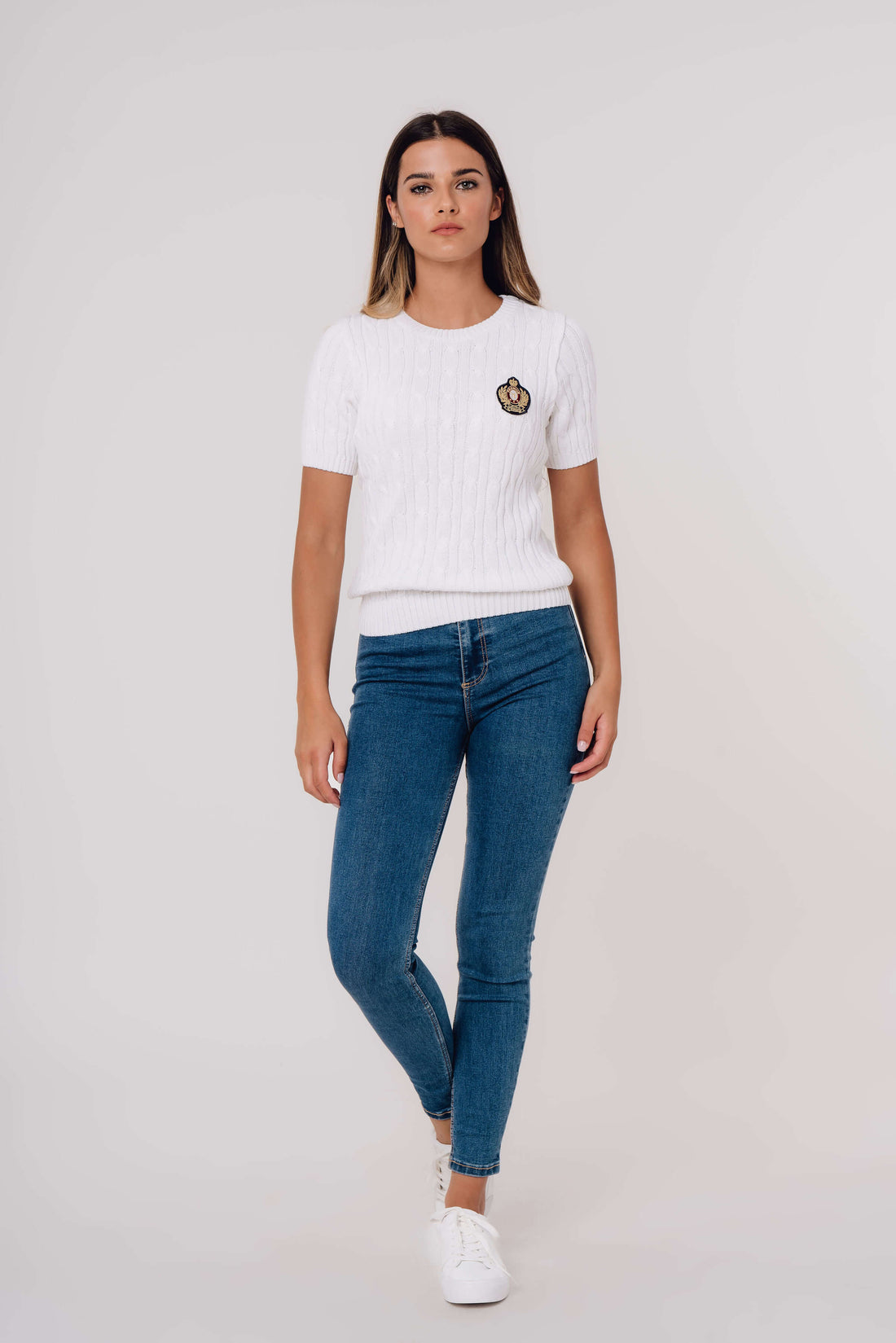 Organic Cotton Cable-Knit Short-Sleeve WHITE