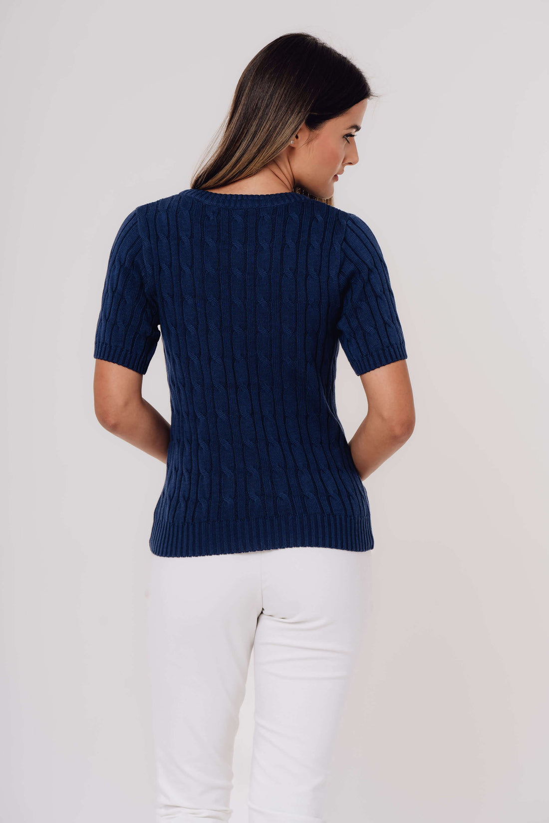 Organic Cotton Cable-Knit Short-Sleeve Blue