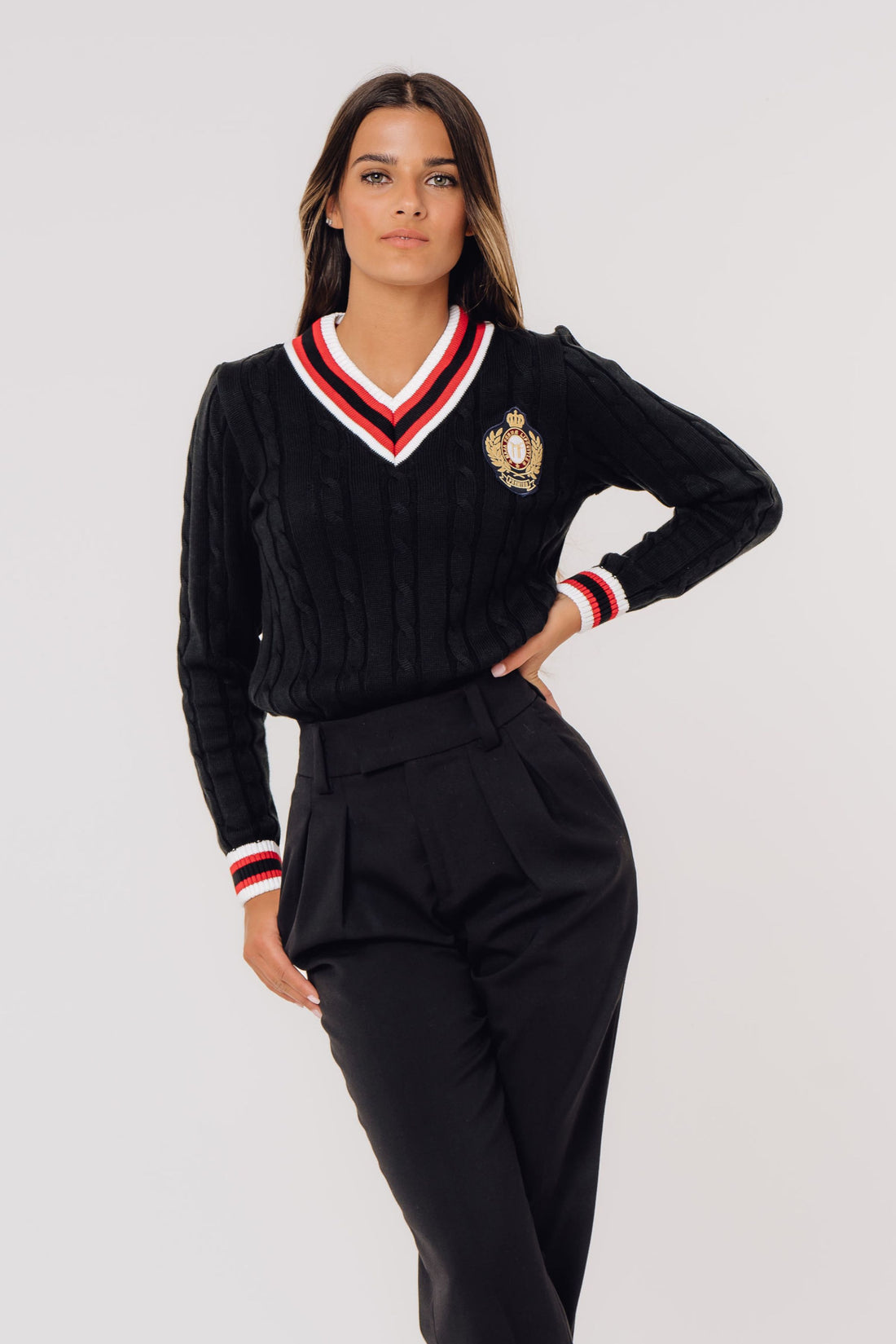 Premium Ferme klasičen V izrez pulover Črn